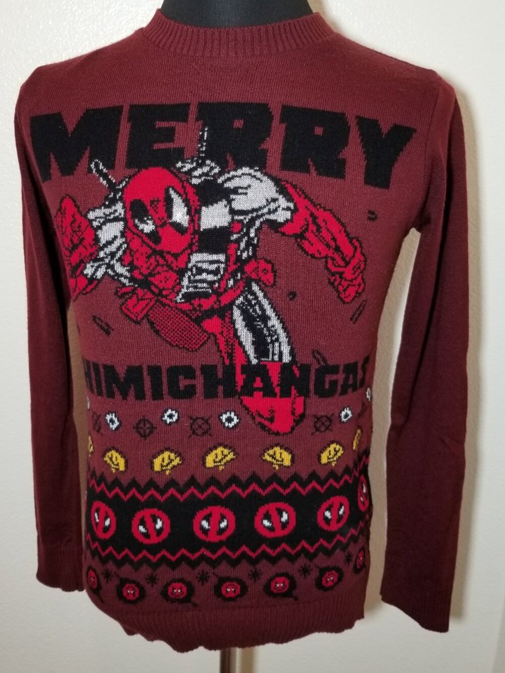 Deadpool Ugly Christmas Sweater Marvel Merry‎ Chimichangas Unisex Sz Small Party